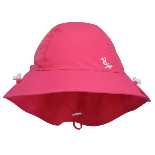Chapeau - Calikids rose fuchsia en tissu léger avec protection UV 50, pour fille, vue de face avec cordon de serrage