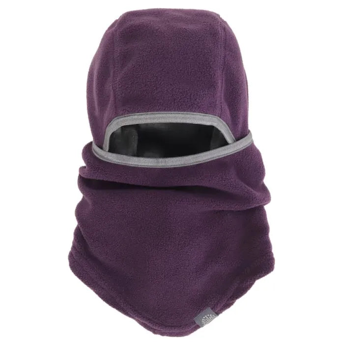Cagoule - Calikids violette en polyester micropolaire avec bord gris, 3 en 1, pour enfant, vue de face.