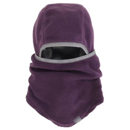Cagoule - Calikids violette en polyester micropolaire avec bord gris, 3 en 1, pour enfant, vue de face.
