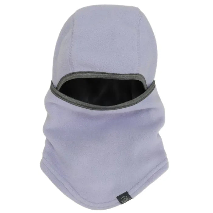 Cagoule - Calikids en polaire lavande avec bordure grise, pour enfant, vue de face.