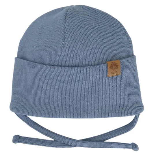 Tuque Mi-Saison - Calikids bleu gris en tricot double épaisseur avec cordon menton, pour enfant, vue de face