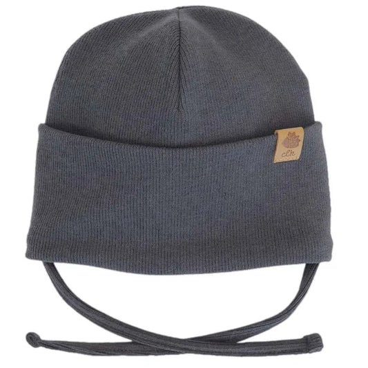 Tuque Mi-Saison - Calikids gris foncé en coton et polyester, double épaisseur, avec cordon, vue de face, pour enfant.