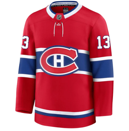 Jersey de hockey - Caufield rouge, bleu et blanc, style classique, sans lacets, vue de face, pour fille et garçon enfant