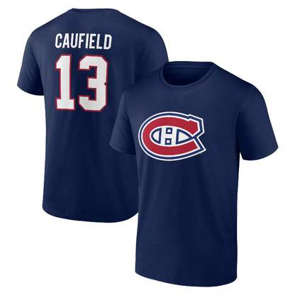 T-Shirt - Caufield - 3 Pour 60$ bleu marine en coton, logo hockey rouge et blanc, pour enfant, vue de face et dos.