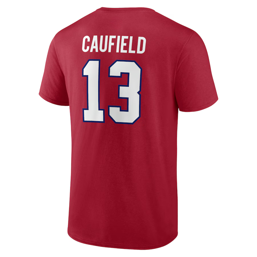 T-Shirt Adulte - Caufield rouge en polyester avec inscription blanche et bleue, style sport, vue de dos.