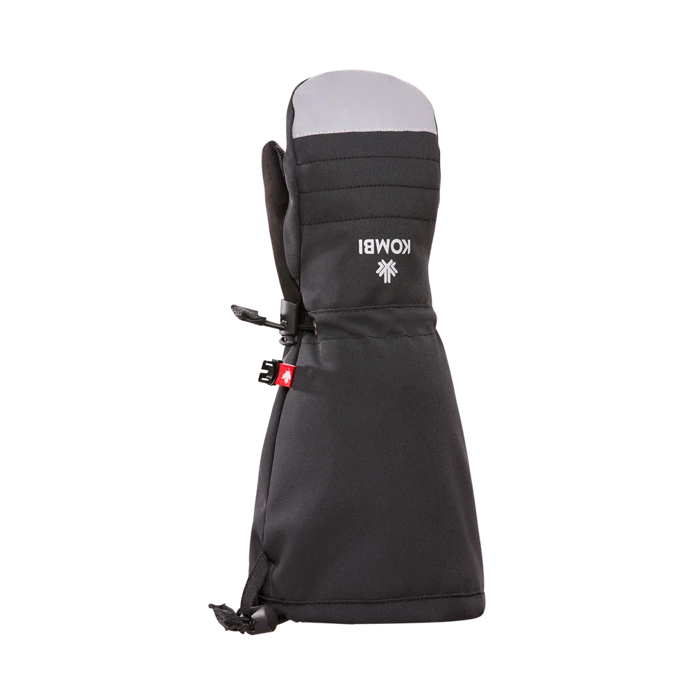 Mitaines d'hiver Buddy - Kombi noires avec partie grise sur le dessus, style long, matériau imperméable, vue de face, pour enfant.