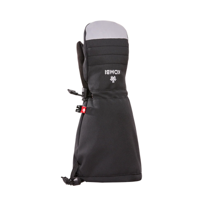 Mitaines d'hiver Buddy - Kombi noires avec partie grise sur le dessus, style long, matériau imperméable, vue de face, pour enfant.