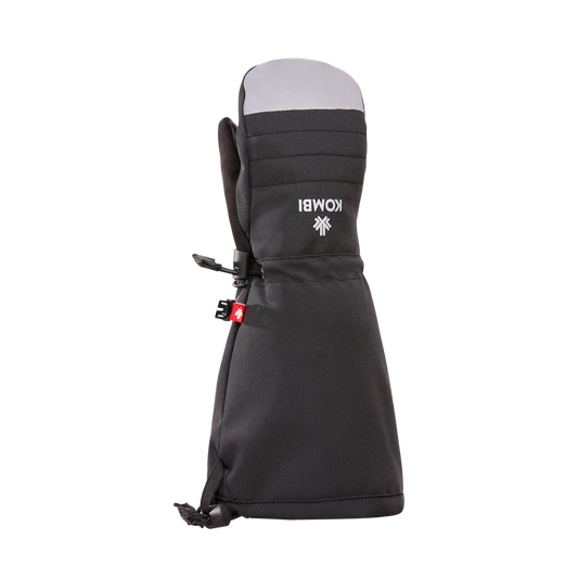 Mitaines d'hiver Buddy - Kombi noires avec partie grise sur le dessus, style long, matériau imperméable, vue de face, pour enfant.