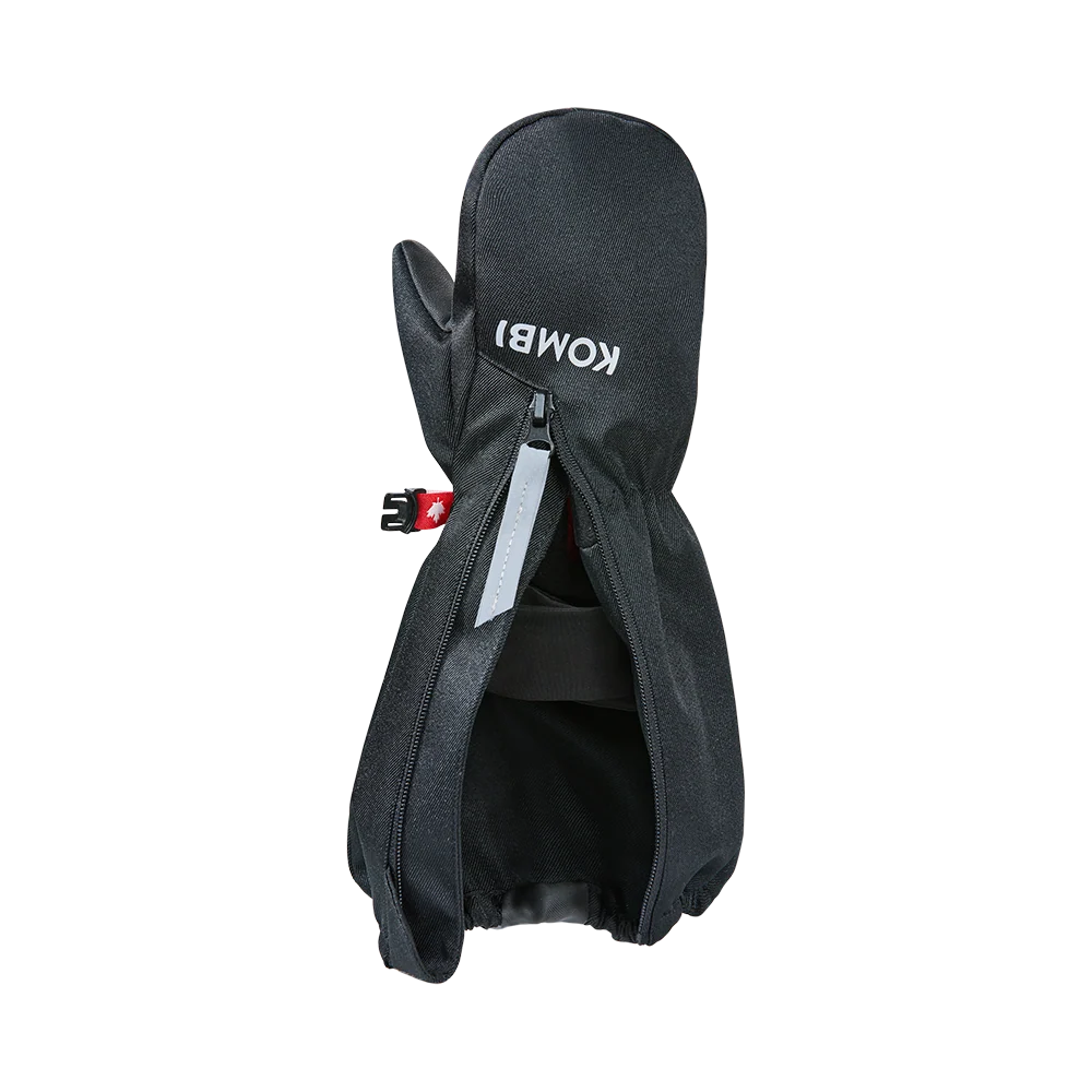 Mitaines d'hiver Squall - Kombi noires en textile, style moufles avec poignet ajustable, vue de face pour enfant