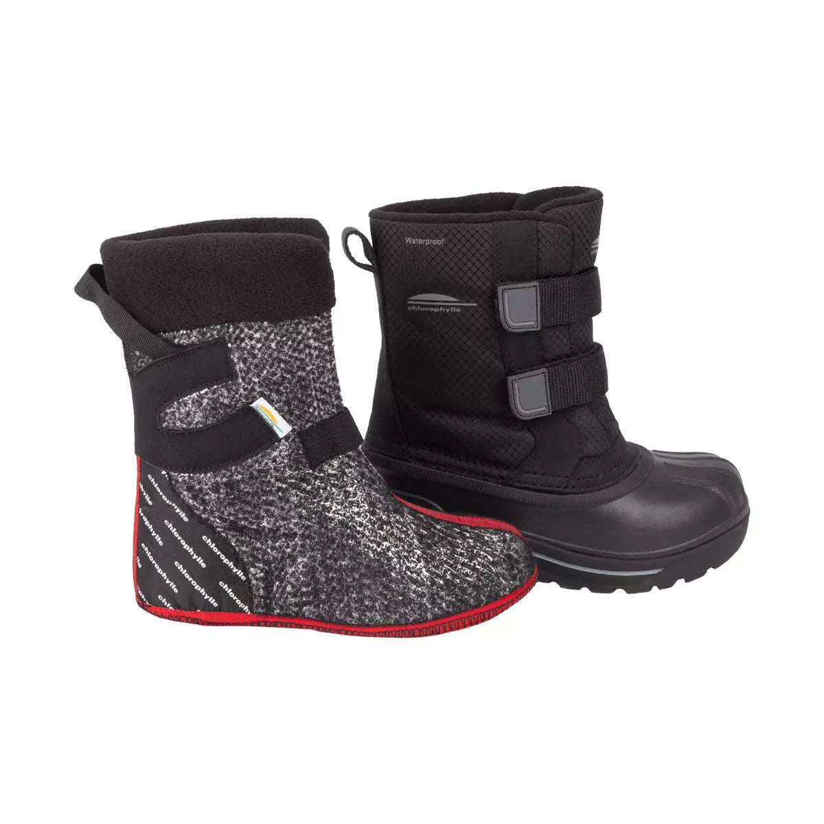 Bottes d'hiver Altais - Chlorophylle noires en cuir et nylon avec semelle caoutchouc vue de côté intérieur et extérieur