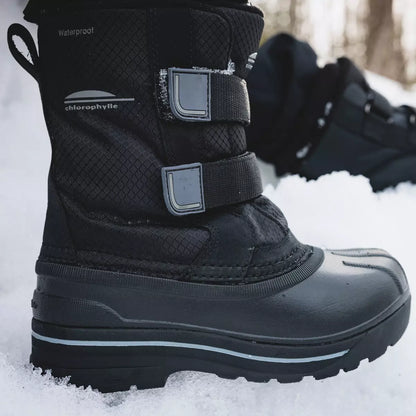 Bottes d'hiver Altais - Chlorophylle noires en cuir et nylon avec semelle caoutchouc, fermeture velcro, vue de profil gauche