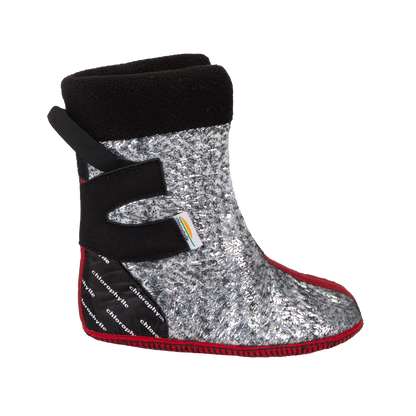 Bottes d'hiver - Chlorophylle pour enfant, intérieur isolant argenté et noir, semelle rouge, vue de profil côté gauche