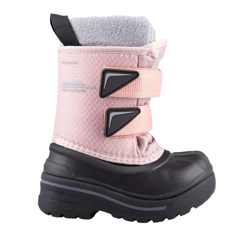 Bottes d'hiver - Chlorophylle rose clair et noir, textile ripstop et caoutchouc, fermeture velcro double, vue de profil gauche enfant