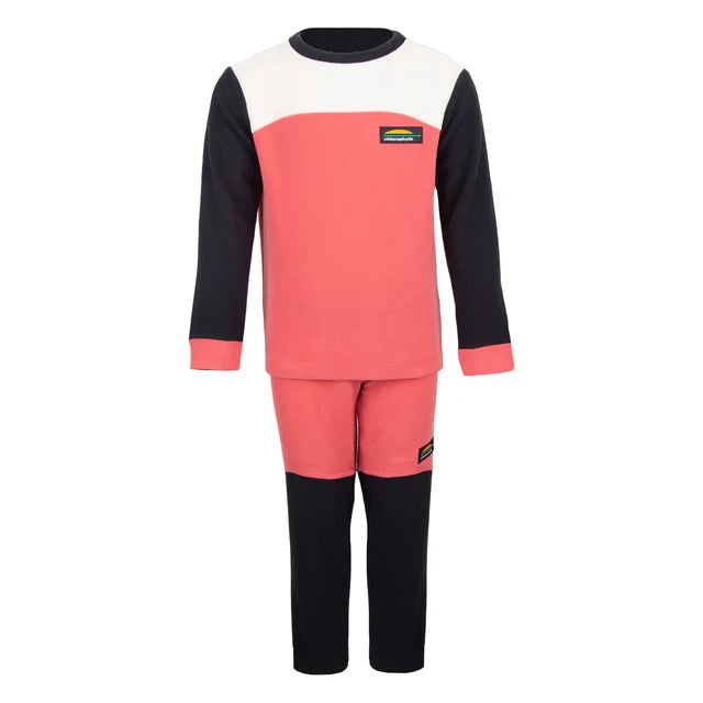 Ensemble Polar - Chlorophylle bicolore corail, noir et blanc en tissu polaire, pour enfant, vue de face complet.