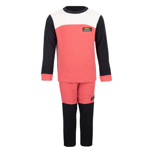 Ensemble Polar - Chlorophylle bicolore corail, noir et blanc en tissu polaire, pour enfant, vue de face complet.