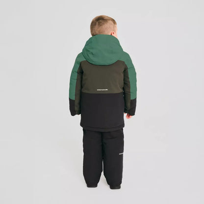 Habit de neige - Chlorophylle vert et noir pour garçon, veste à capuche et pantalon isolant, vue de dos.