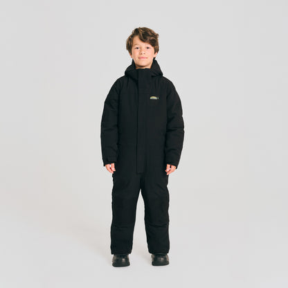 Habit de neige 1 Pièce - Chlorophylle noir en polyester 2L, pour garçon 7-14 ans, vue de face porté sur mannequin