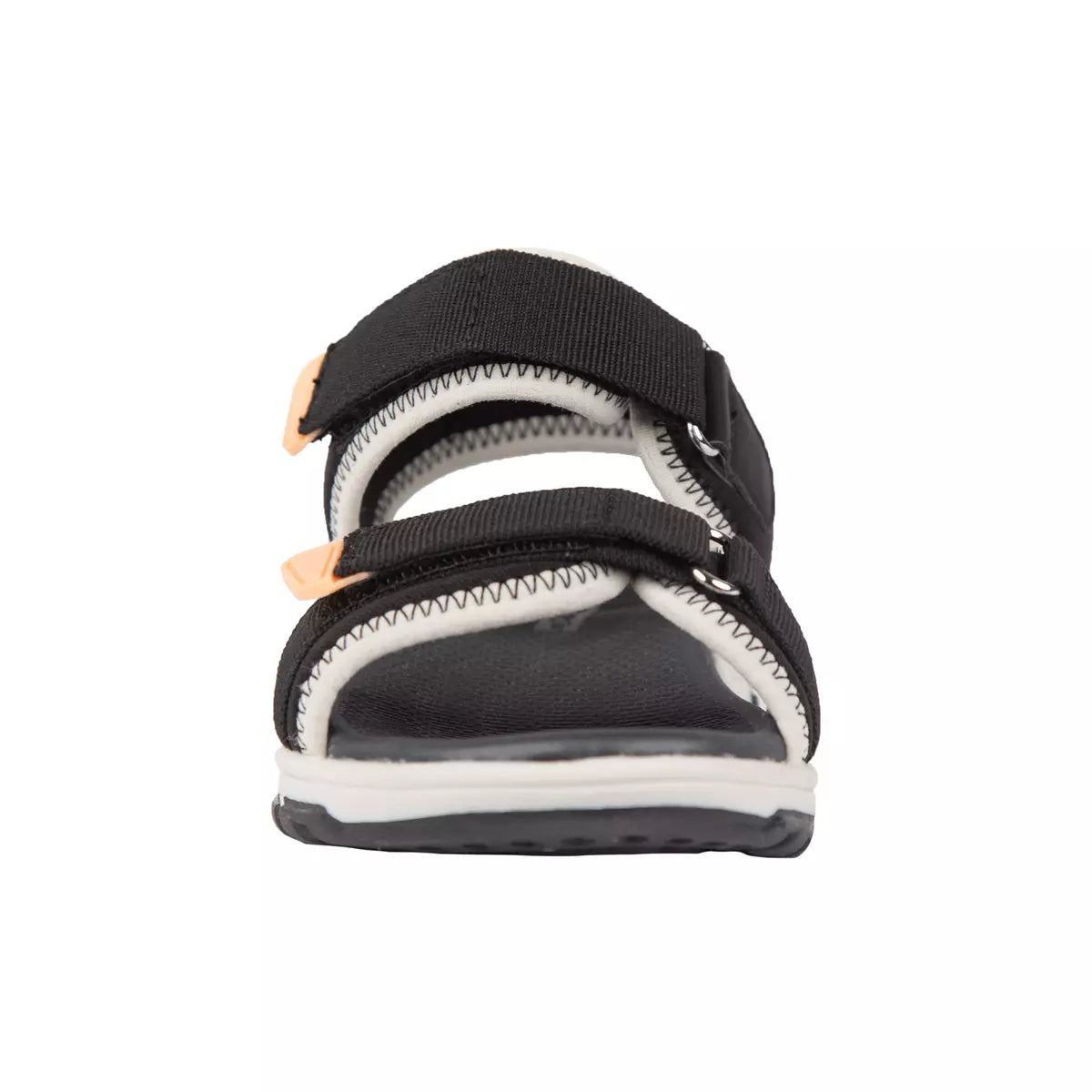 Sandales - Chlorophylle noires avec sangles ajustables en textile recyclé, vue de face pour fille.