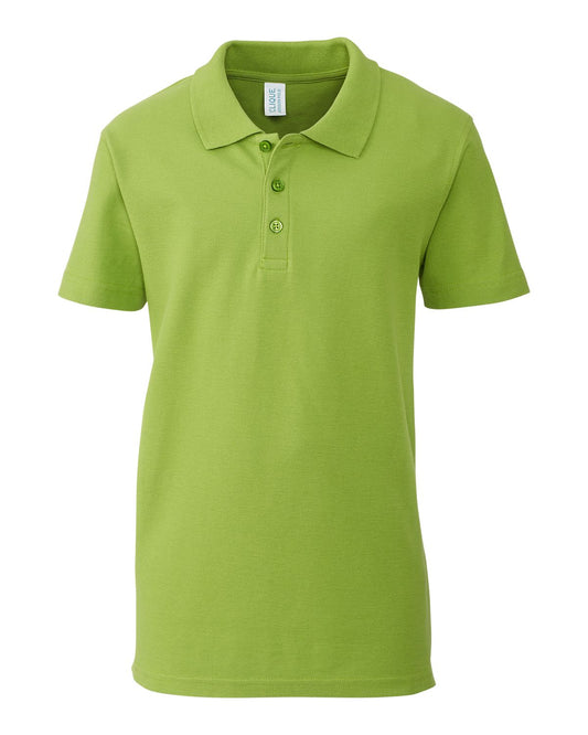 Polo - Clique vert clair en polyester piqué 100% pour garçon, col côtelé, manches courtes, vue de face.