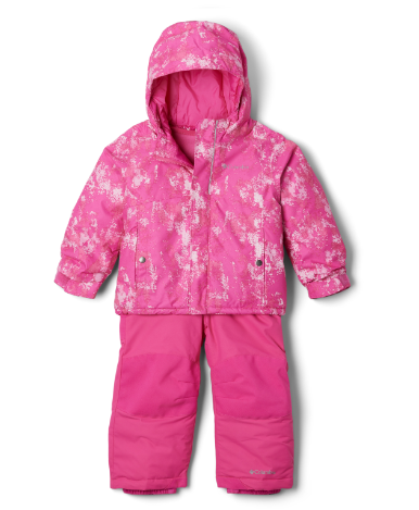 Habit de neige - Columbia rose imprimé floral blanc pour fille, veste à capuche et pantalon isolés, vue de face
