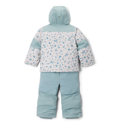 Habit de neige Mighty Mogul II - Columbia bleu clair et blanc à motifs floraux, isolé 150gsm, garçon, vue de dos