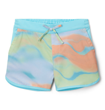 Short - Columbia multicolore bleu, vert et orange, en polyester, style court pour fille, vue de face sur fond blanc.