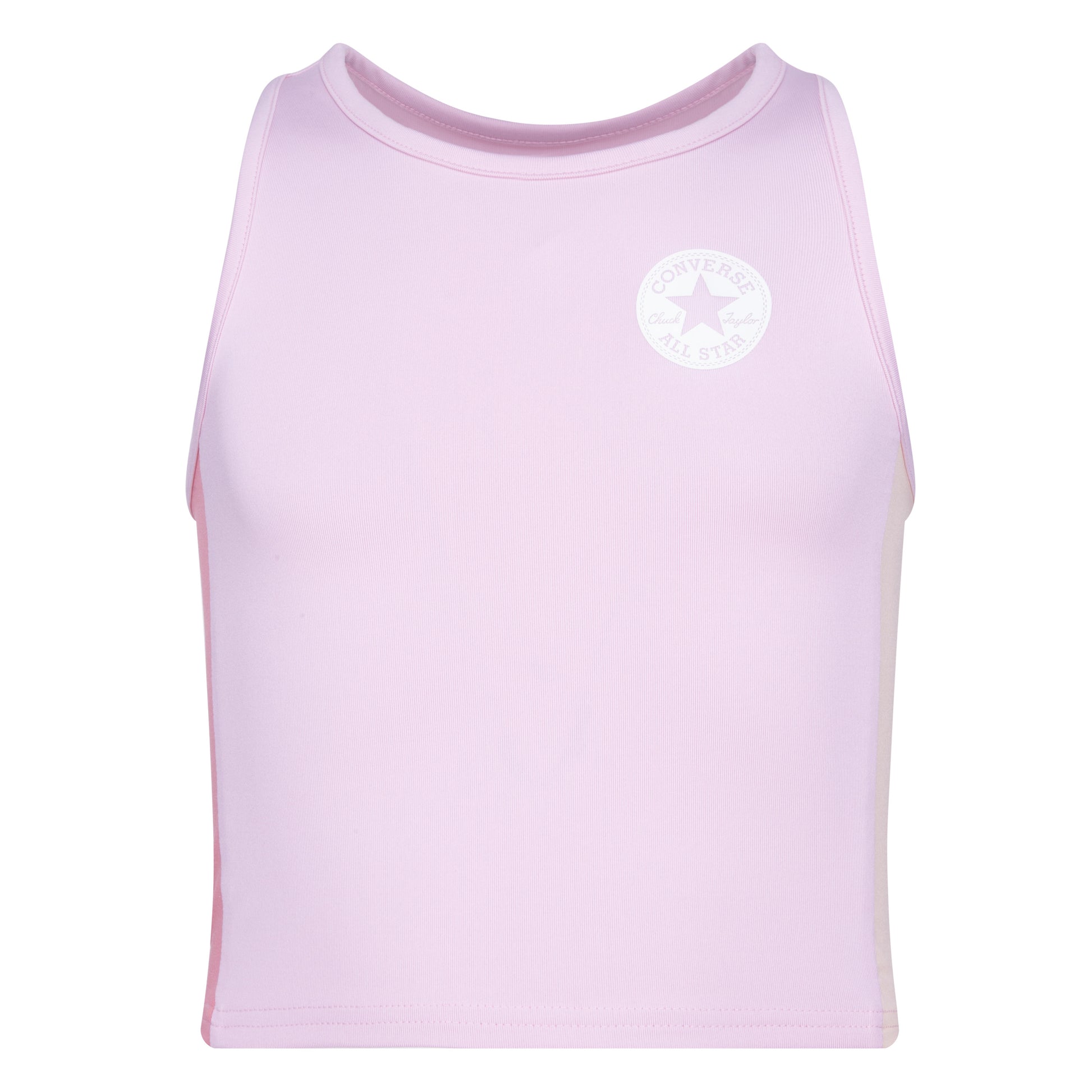 Camisole - Converse rose clair en tissu stretch avec logo blanc, style crock top, pour fille, vue de face.