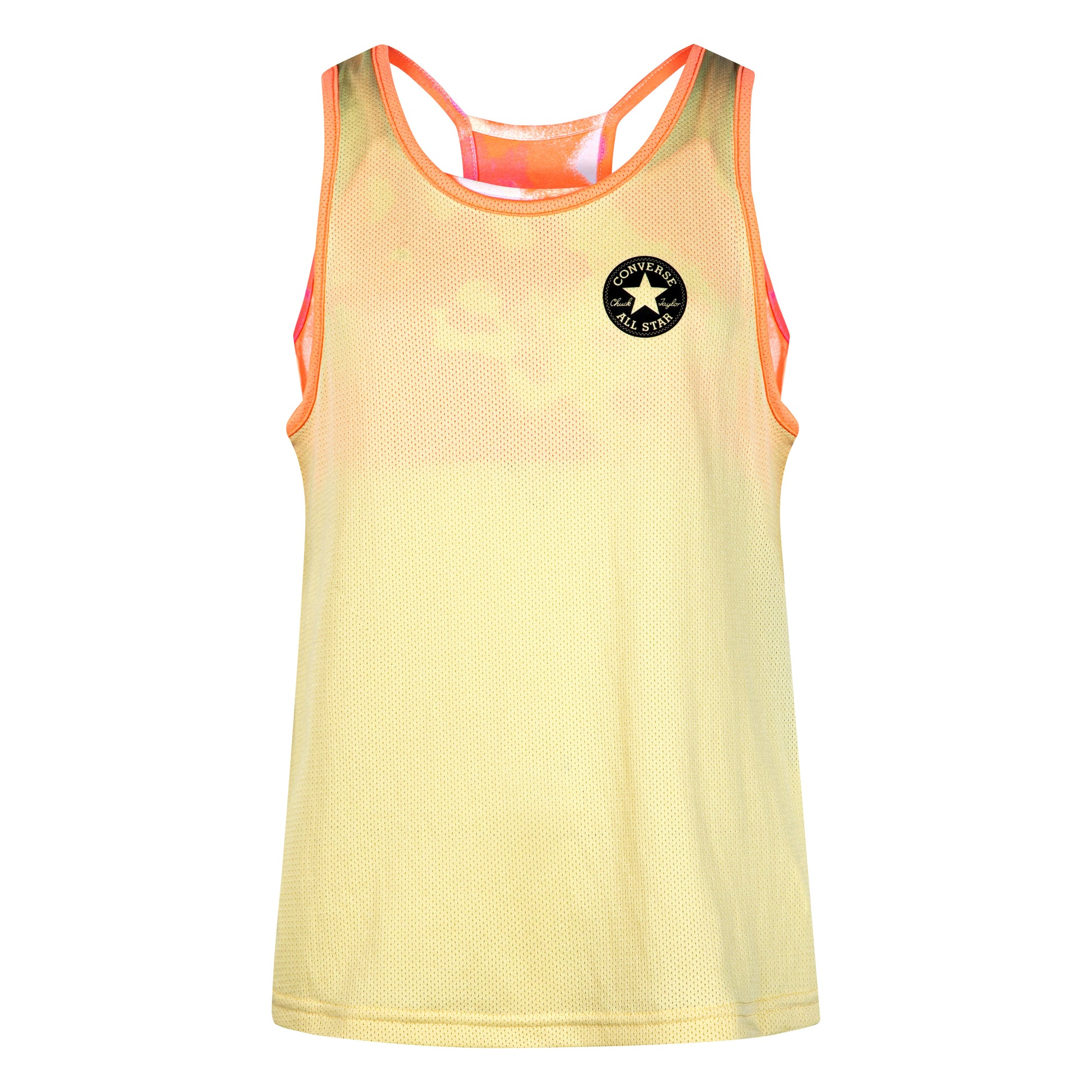 Camisole - Converse jaune clair en maille respirante avec liseré orange, logo poitrine, pour fille, vue de face