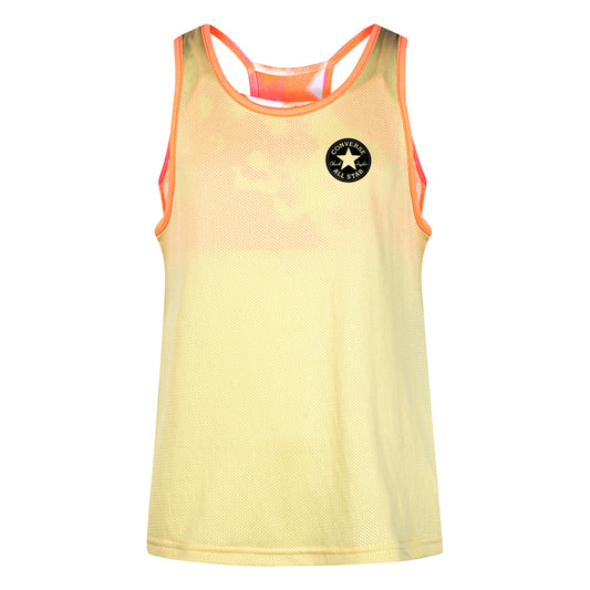 Camisole - Converse jaune clair en maille respirante avec liseré orange, logo poitrine, pour fille, vue de face