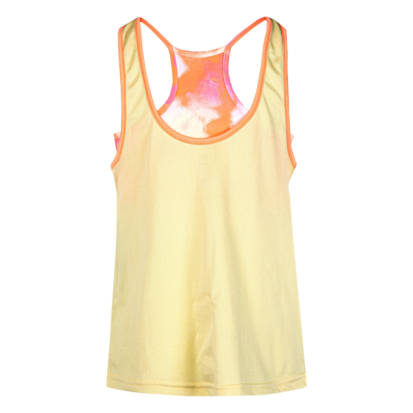 Camisole - Converse jaune clair en maille respirante avec contours orange fluo, dos nageur, pour fille, vue de dos.