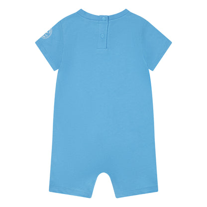 Ensemble - Converse barboteuse bleu ciel manches courtes coton doux pour garçon, vue de dos avec fermeture à boutons pression