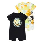 2 Ensembles - Converse combinaison noire et blanche à motifs jaunes, coton léger, style garçon, vue de face portée