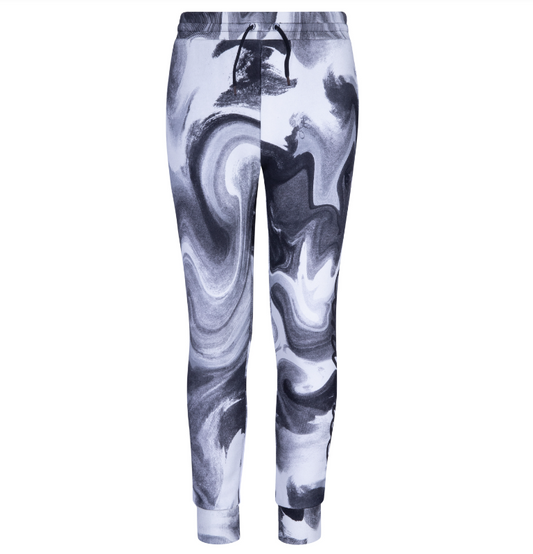 Pantalon - Converse pour fille avec motif tourbillon noir et gris, taille élastique avec cordon, vue de face.