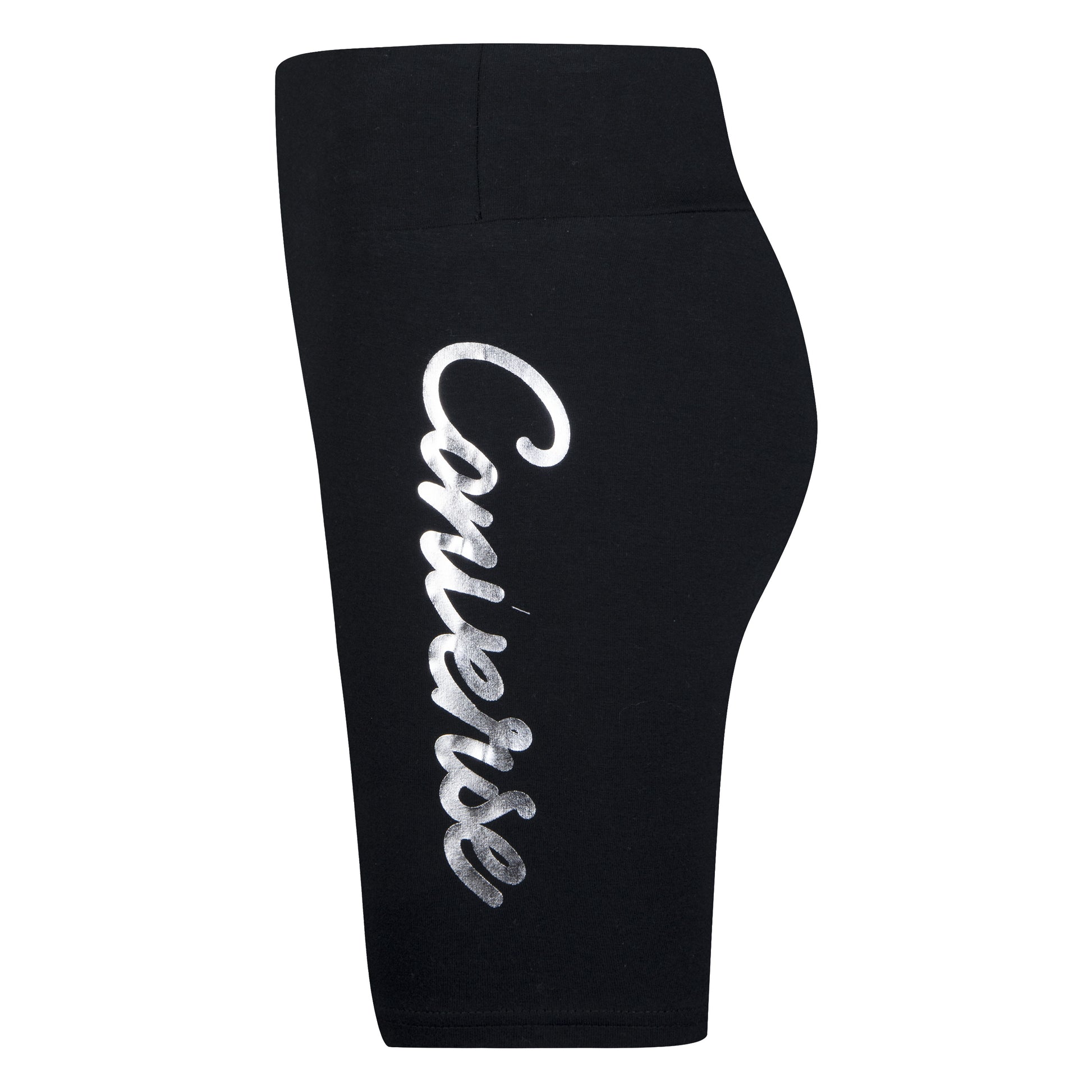 Biker short - Converse noir en jersey extensible avec logo métallique argenté sur jambe, pour fille, vue de profil droit