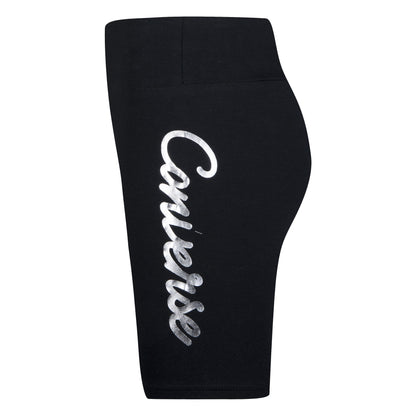 Biker short - Converse noir avec logo argenté sur le côté, style ajusté, pour fille, vue de profil.