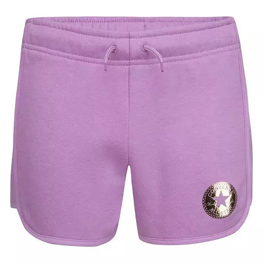 Short - Converse violet en molleton doux avec ceinture élastique et logo métallique, pour fille, vue de face