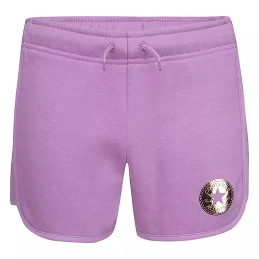 Short - Converse violet en molleton doux avec ceinture élastique et logo métallique, pour fille, vue de face