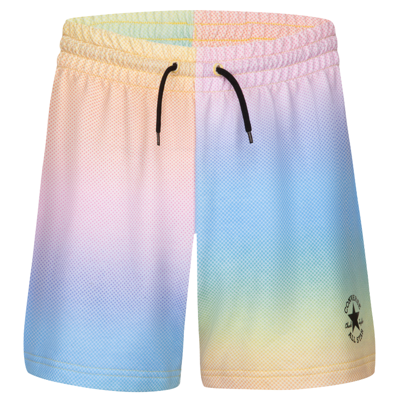 Short - Converse pour fille, short léger en mesh multicolore pastels, cordon réglable à la taille, vue de face.