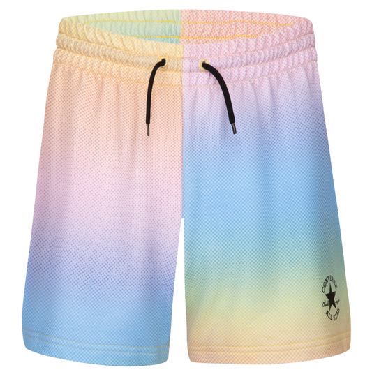 Short - Converse pour fille, short léger en mesh multicolore pastels, cordon réglable à la taille, vue de face.