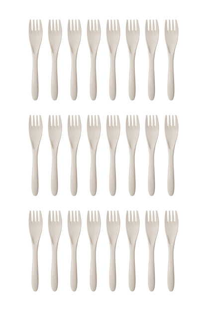 Paquet de 24 fourchettes - Day In Day Out en bioplastique beige clair, design simple, vue de face, écologique et lavable.