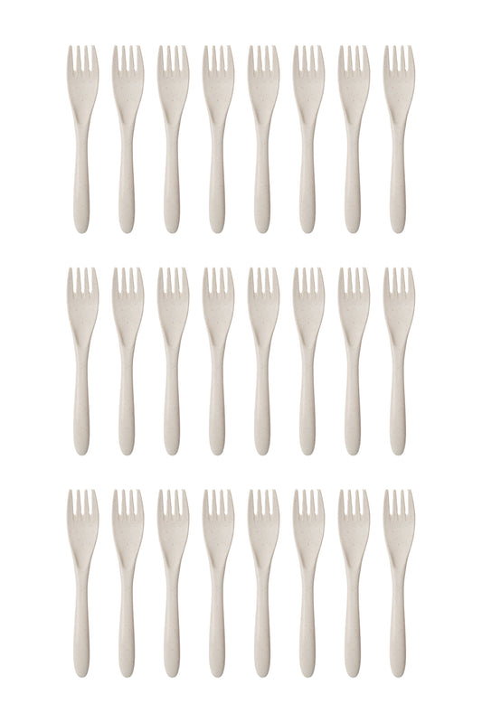 Paquet de 24 fourchettes - Day In Day Out en bioplastique beige clair, design simple, vue de face, écologique et lavable.