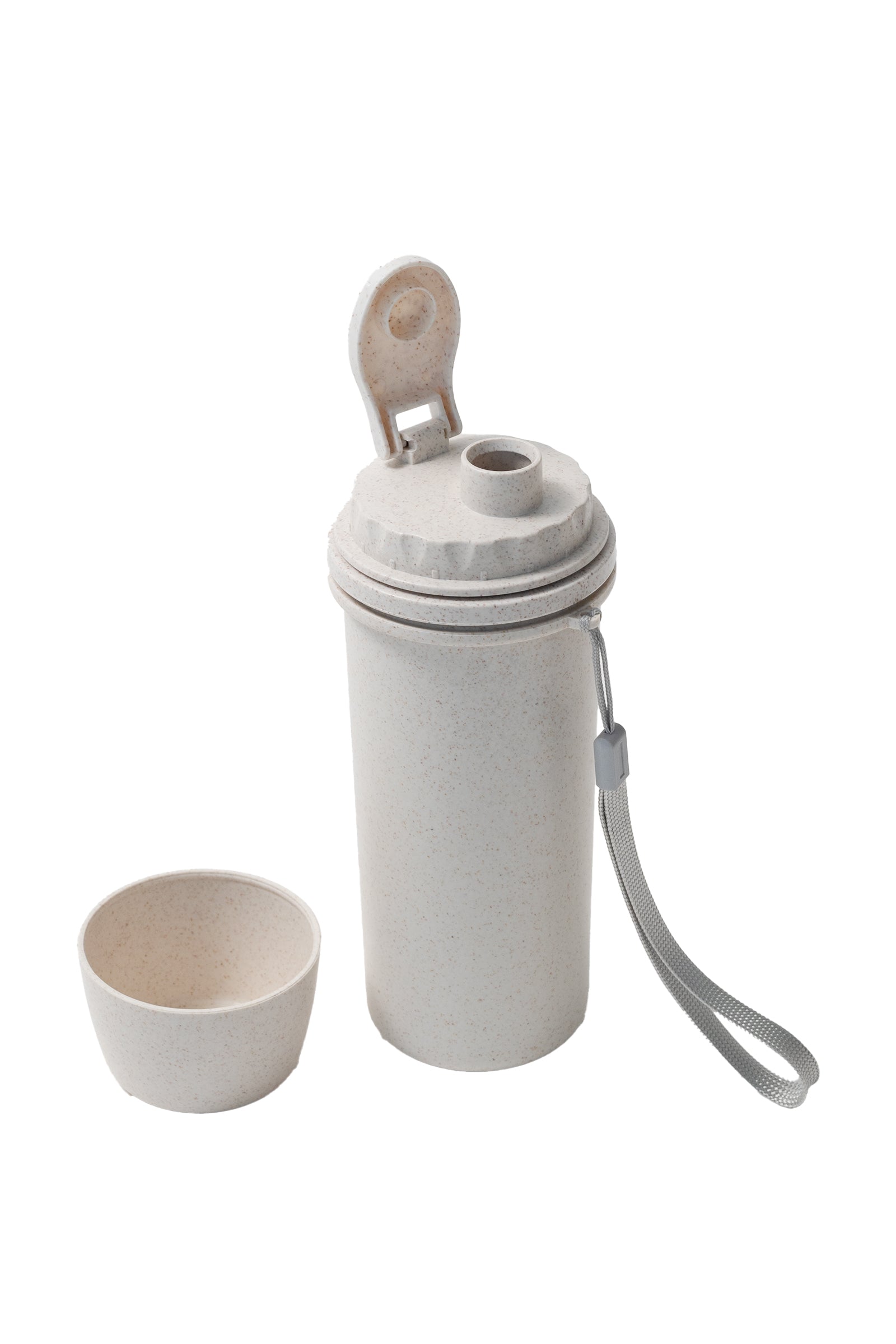 Bouteille D'eau - Day In Day Out beige clair en blé écologique avec bouchon à ouvrir et anse, vue de face ouverte