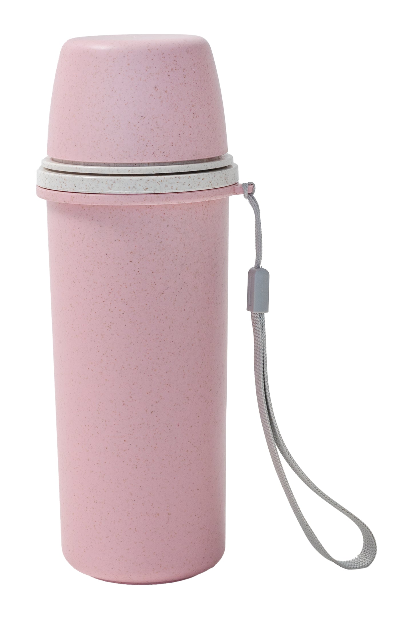 Bouteille D'eau - Day In Day Out rose clair en blé écologique avec bouchon blanc, lanière grise, vue de profil droit