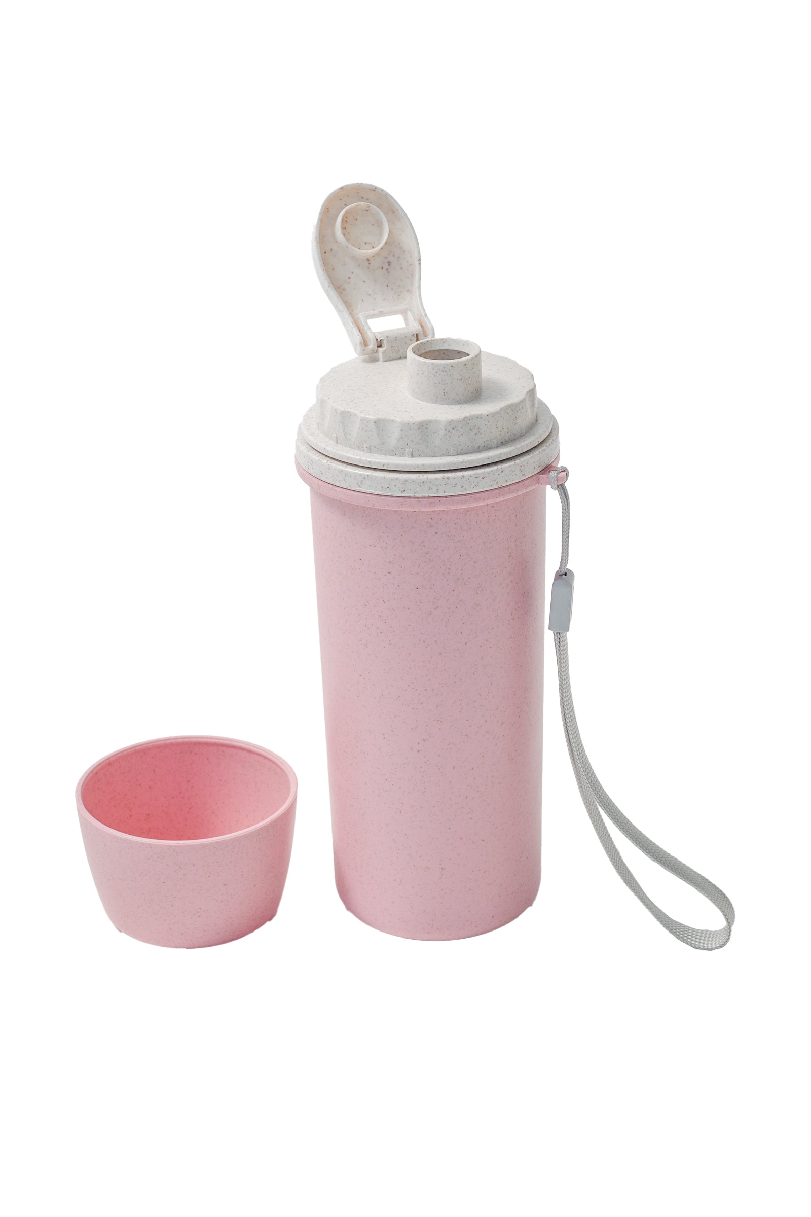 Bouteille D'eau - Day In Day Out rose et beige en blé écologique 500 ml avec bouchon et pochette, vue de face ouverte