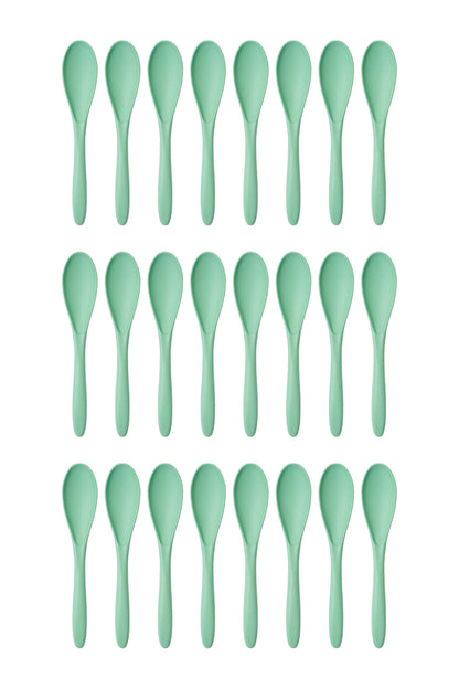 Paquet de 24 cuillères - Day In Day Out en silicone vert menthe, design simple, vue de face, ensemble complet.