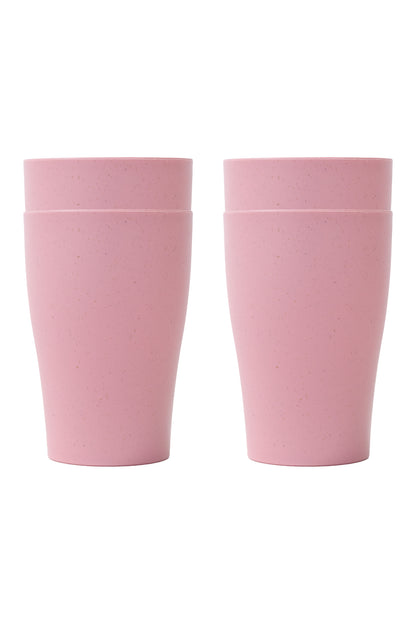 4 Verres - Day In Day Out roses en matériau écologique à base de blé, design épuré, vue de face, lot de 4.