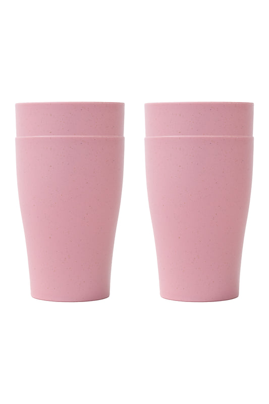 4 Verres - Day In Day Out roses en matériau écologique à base de blé, design épuré, vue de face, lot de 4.