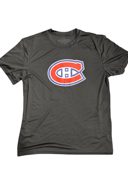 T-Shirt - Demidov noir en polyester avec logo rouge et bleu, style garçon, manches courtes, vue de face.