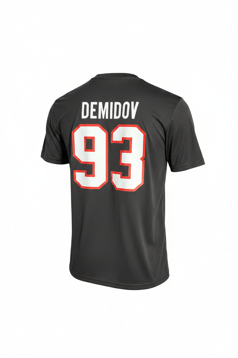 T-Shirt - Demidov noir en polyester avec inscription blanche et chiffres rouges, style sport pour garçon, vue de dos.