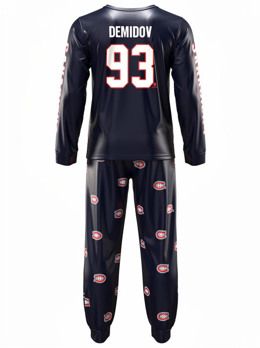 Demidov Canadiens hockey pyjama featuring player #93, showcasing team colors and logo on soft fabric.